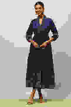 Blue Viscose Muslin Printed Tiered Dress image number 0