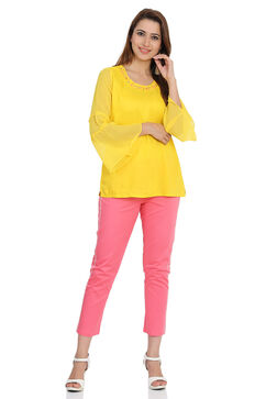 Yellow Straight Viscose Indie Top image number 4