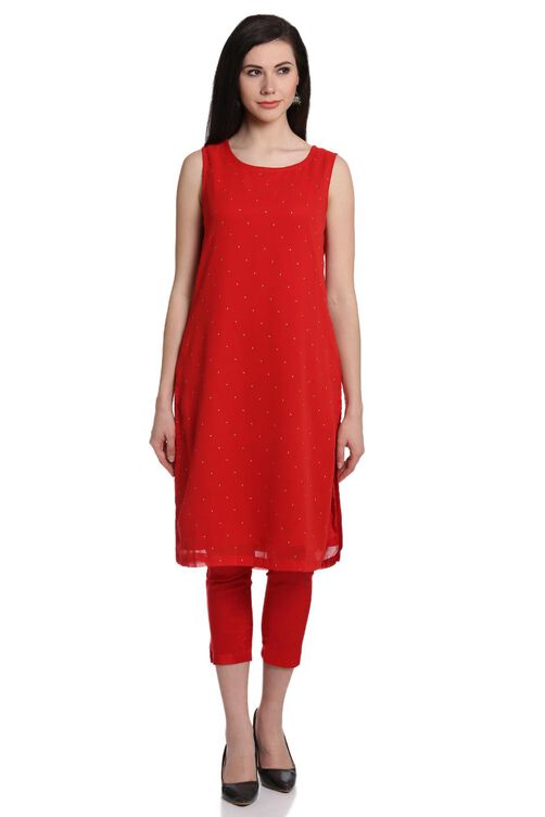 Red Art Silk Straight Suit Set image number 6