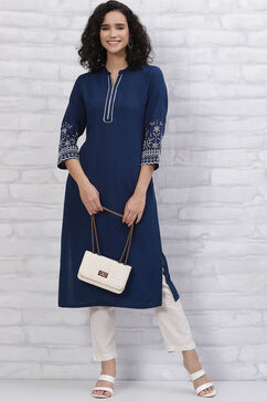 Blue LIVA Schiffli Kurta image number 5