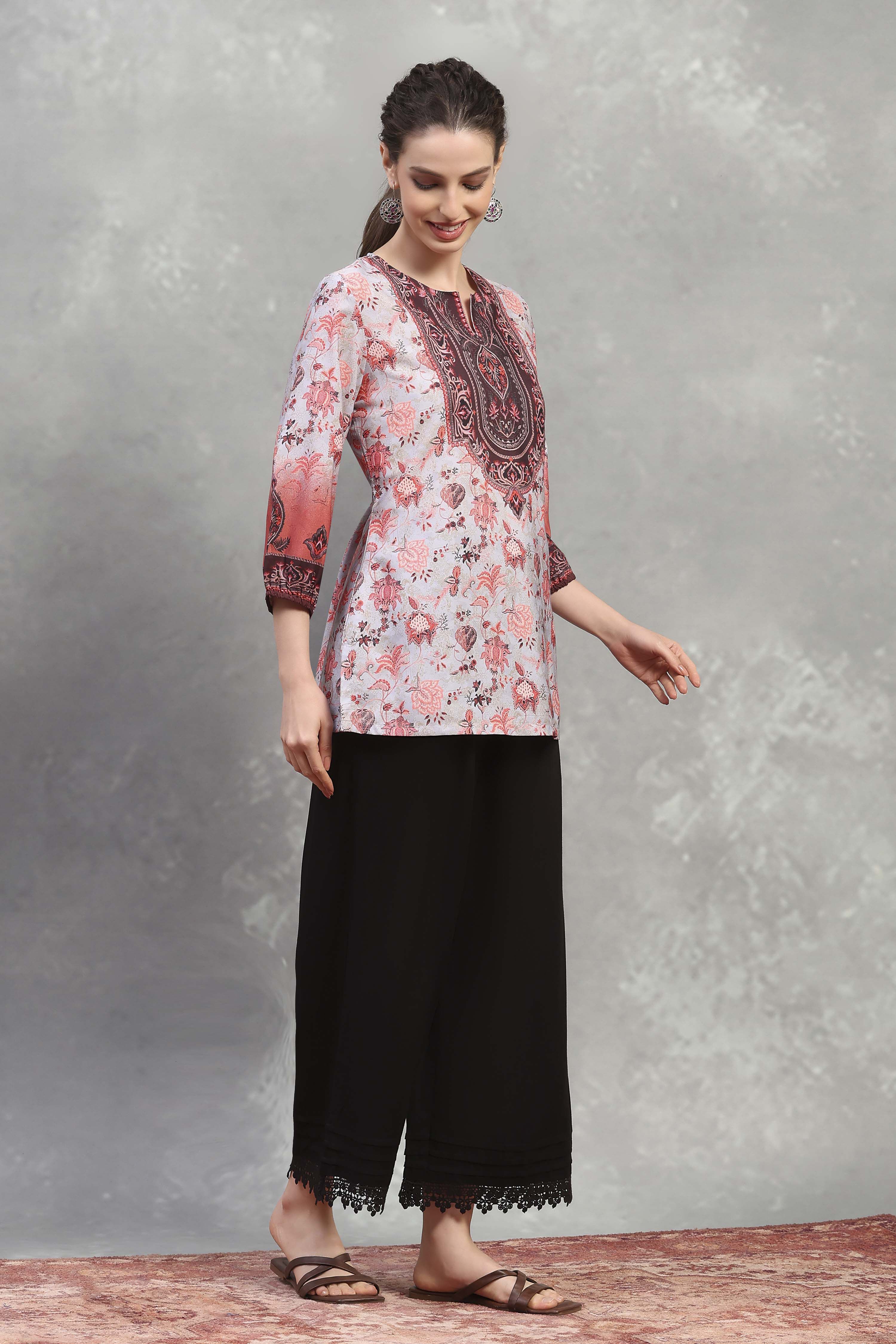 Grey Polyester Printed Straight Top image number 0