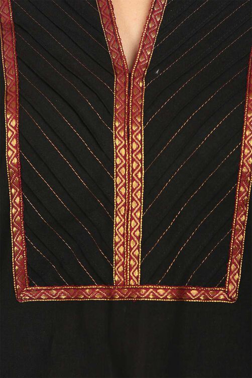 Black Straight Cotton Kurta image number 4