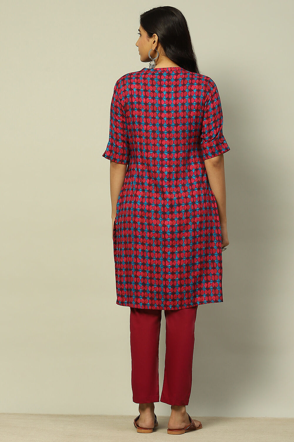Magenta Geometric Printed Straight Kurta image number 3