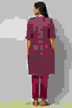 Magenta Geometric Printed Straight Kurta image number 3