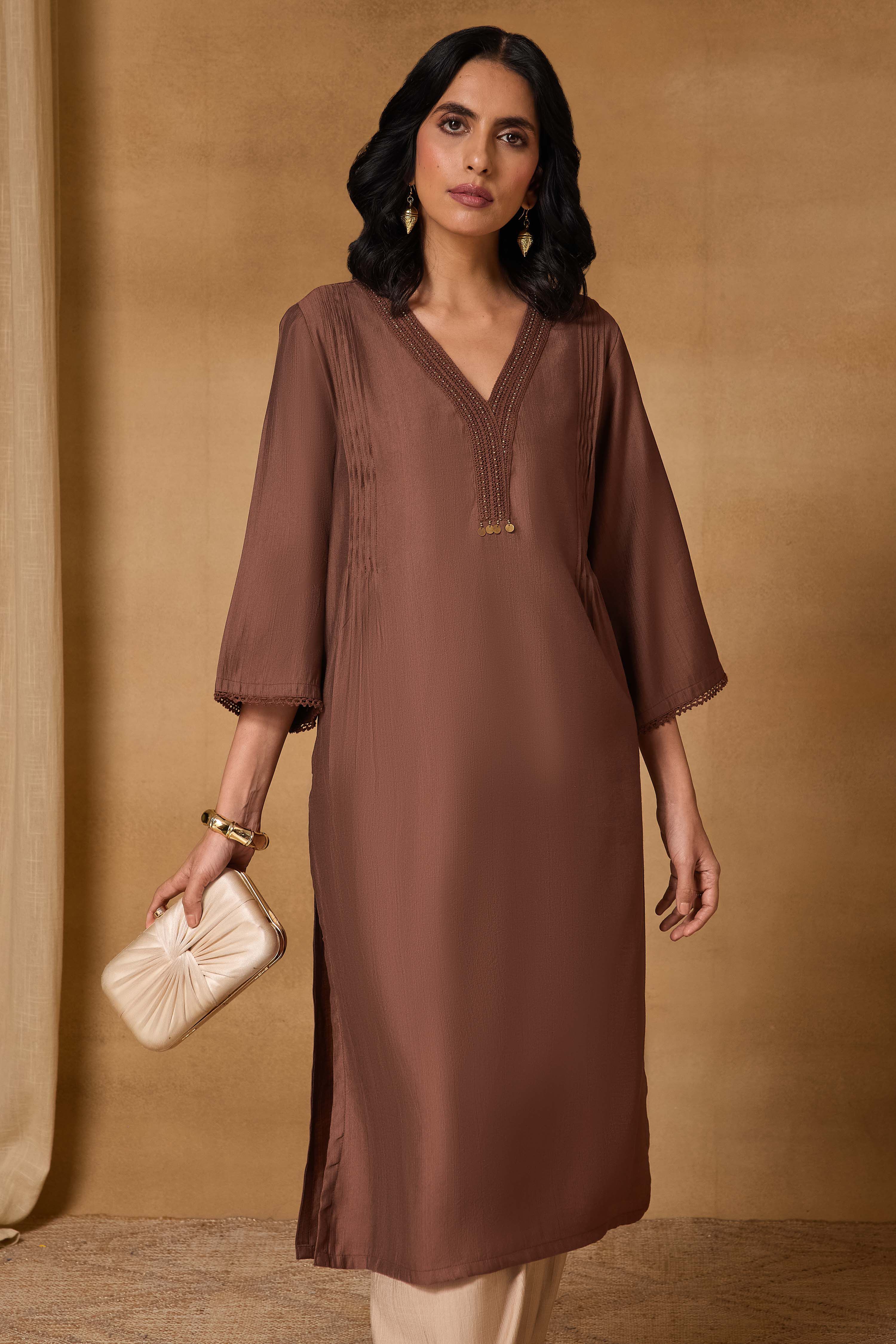 Teal Viscose Blend Straight Solid Kurta image number 7