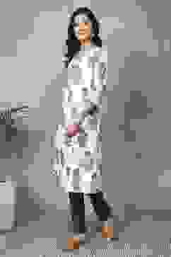 White Cotton Printed Straight Kurta image number 2