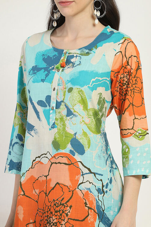 Aqua Cotton Straight Kurta image number 1