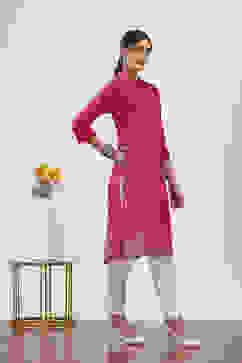 Pink Cotton Straight Kurtas image number 4