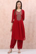 Red Art Silk Straight Suit Set image number 0