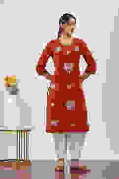 Brown Cotton Straight Kurtas image number 5