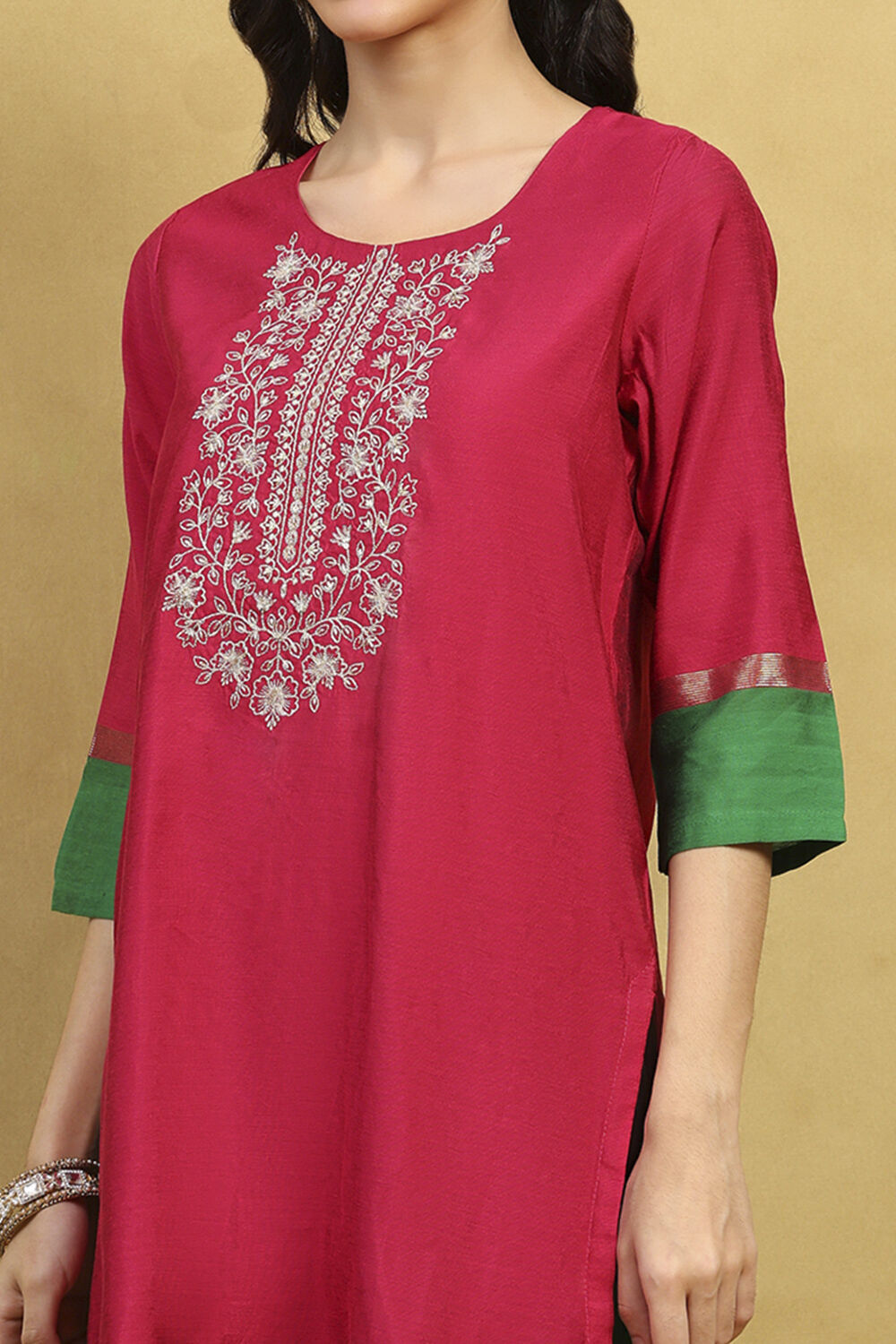 Pink Viscose Blend Solid Straight Suit Set image number 1