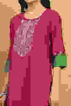 Pink Viscose Blend Solid Straight Suit Set image number 1