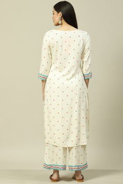 White LIVA Blend Woven Straight Kurta Suit Set image number 5