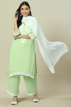 Lime Green Cotton Blend Straight Kurta image number 0