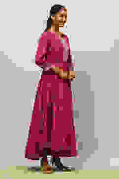 Purple Viscose Shantoon Printed Flared Dress image number 4