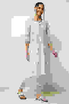 White and Blue Cotton Printed Straight Kurta image number 4