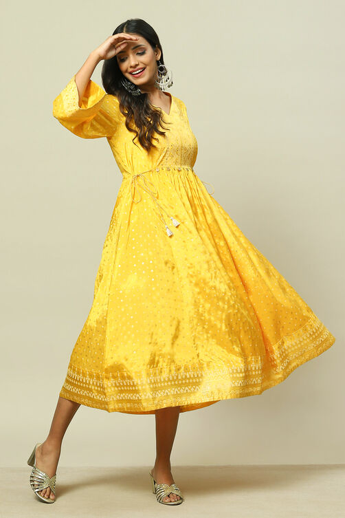 Mustard Viscose Kalidar Dress image number 0