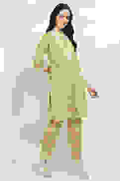 Yellow Cotton Blend Schiffli Co-ord Set image number 5