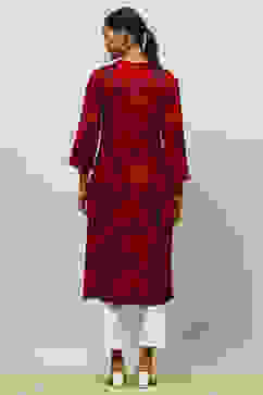 Pink Rayon Printed Straight Kurta image number 3