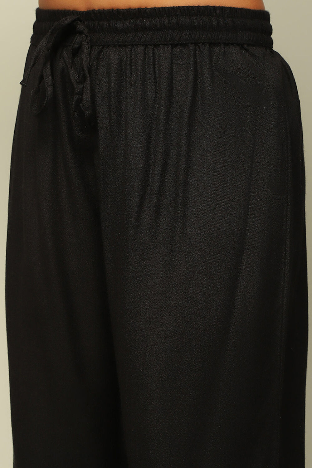 Black Acrylic Straight Yarn Dyed Kurta Palazzo Suit Set image number 2