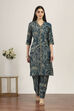 Green Viscose Polyester Viscose Rayon Kurta Pants Set image number 7