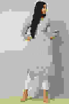 Grey Viscose Blend Striped Straight Kurta image number 0