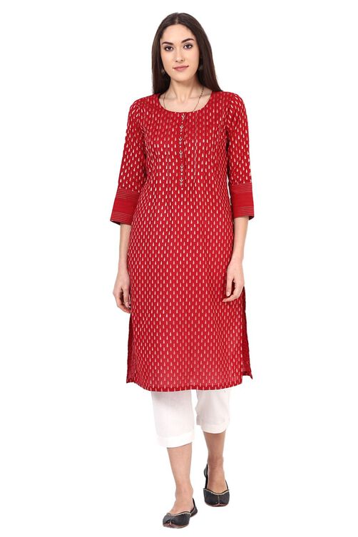 Red Straight Cotton Kurta image number 0