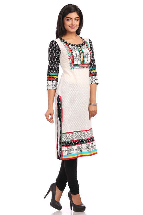 White Straight Cotton Kurta image number 2