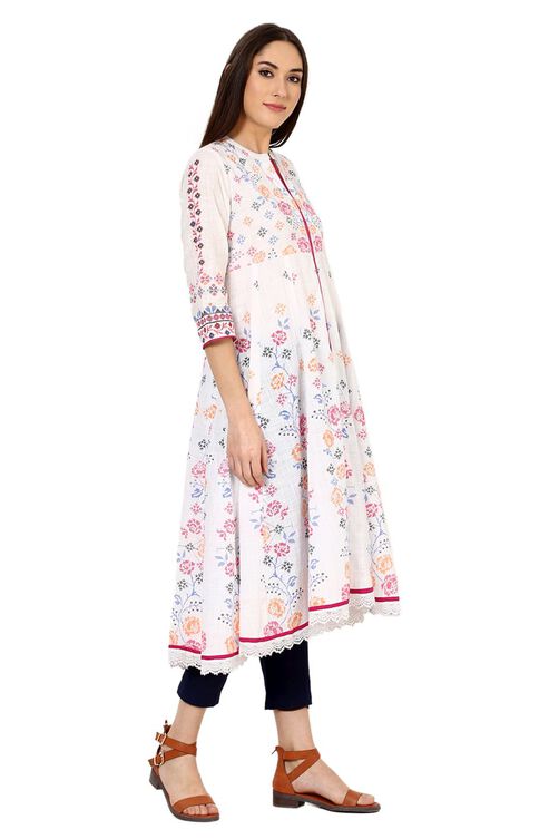 White Kalidar Cotton Kurta image number 3