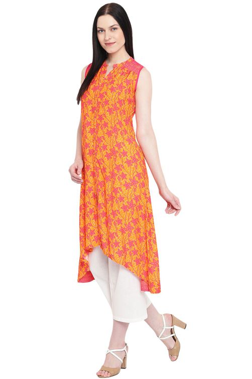 Orange Viscose Flared Kurta image number 2