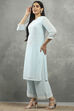 Blue Viscose Straight Kurta Pants Set image number 3