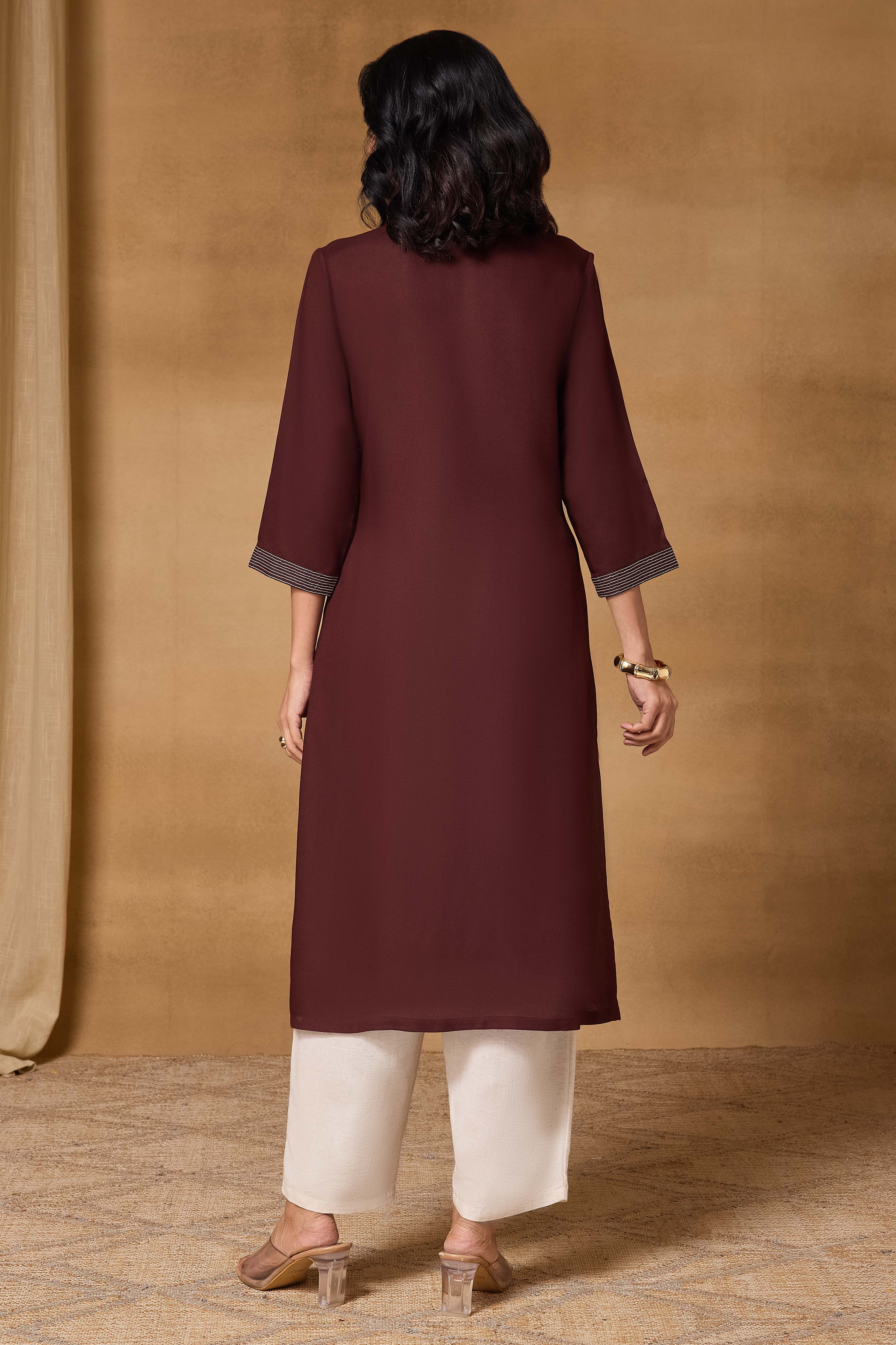 Brown Viscose Rayon Straight Printed Kurta image number 4