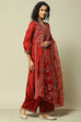 Rust Viscose Gathered Embroidered Kurta Palazzo Suit Set image number 6