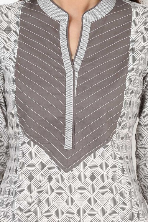 Grey Straight Cotton Kurta image number 4