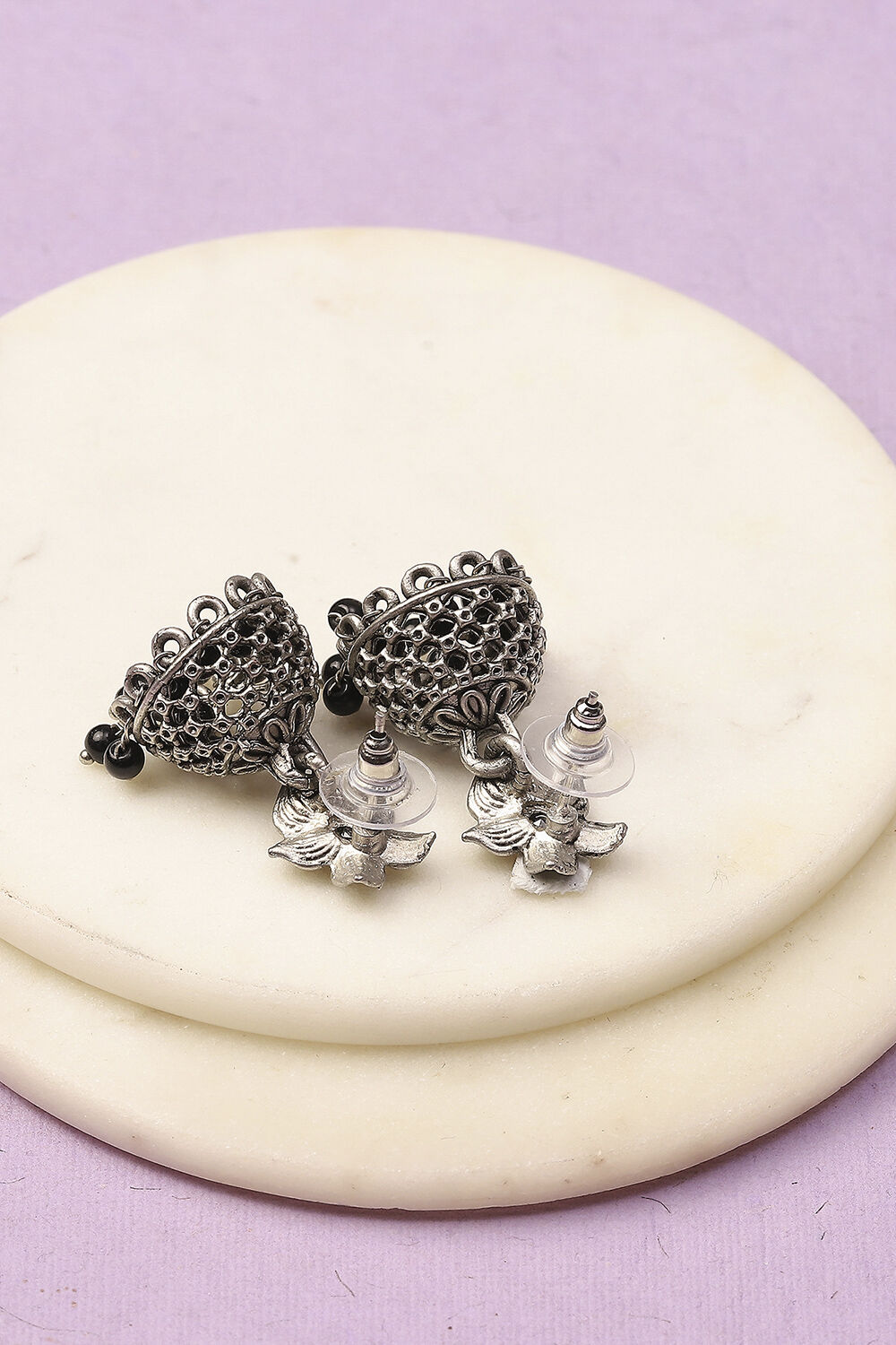 Black Oxidised Alloy Earrings image number 2