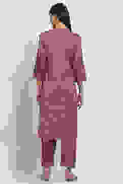 Maroon Printed Straight Kurta Set image number 4