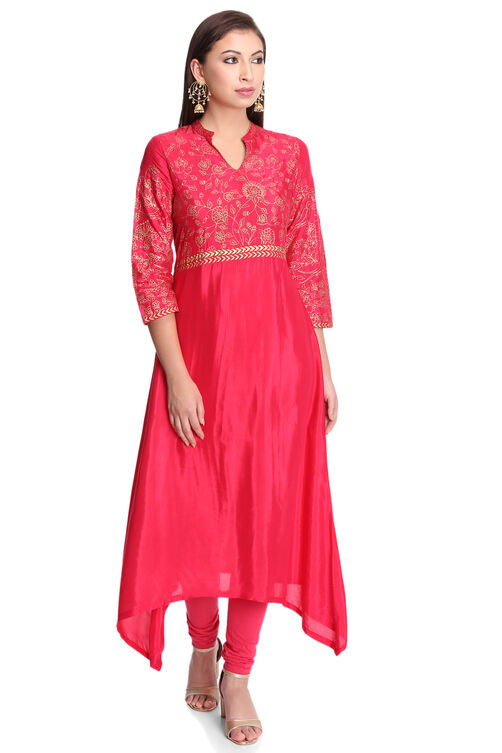 Pink Viscose A Line Kurta image number 4