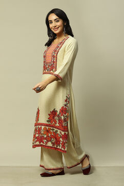 Ecru LIVA Straight Printed Kurta image number 2