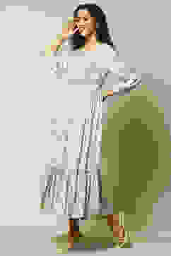 Ecru LIVA Tiered Printed Dress image number 2