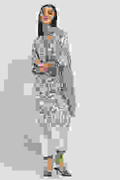 White and Black Printed Straight Suit Set image number 6