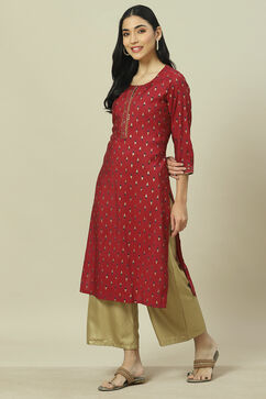 Maroon LIVA Straight Kurta image number 2