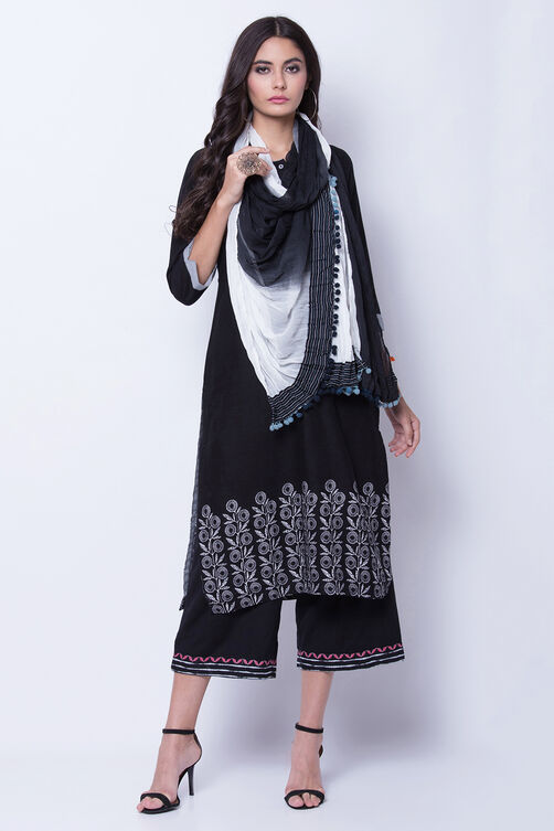 Black And White Polyester Chiffon Dupatta image number 1