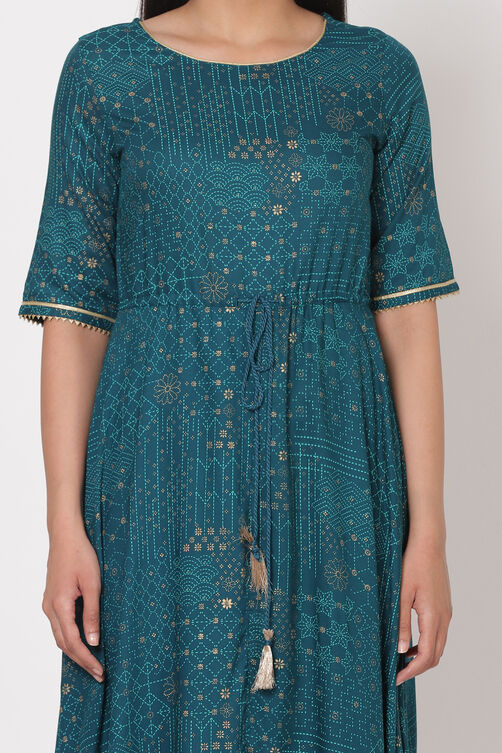 Green Viscose Rayon A Line Kurta image number 1