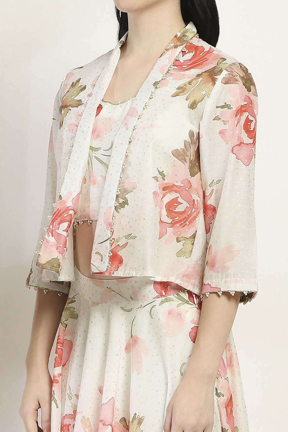 Off White Viscose Blend Skirt Set image number 1