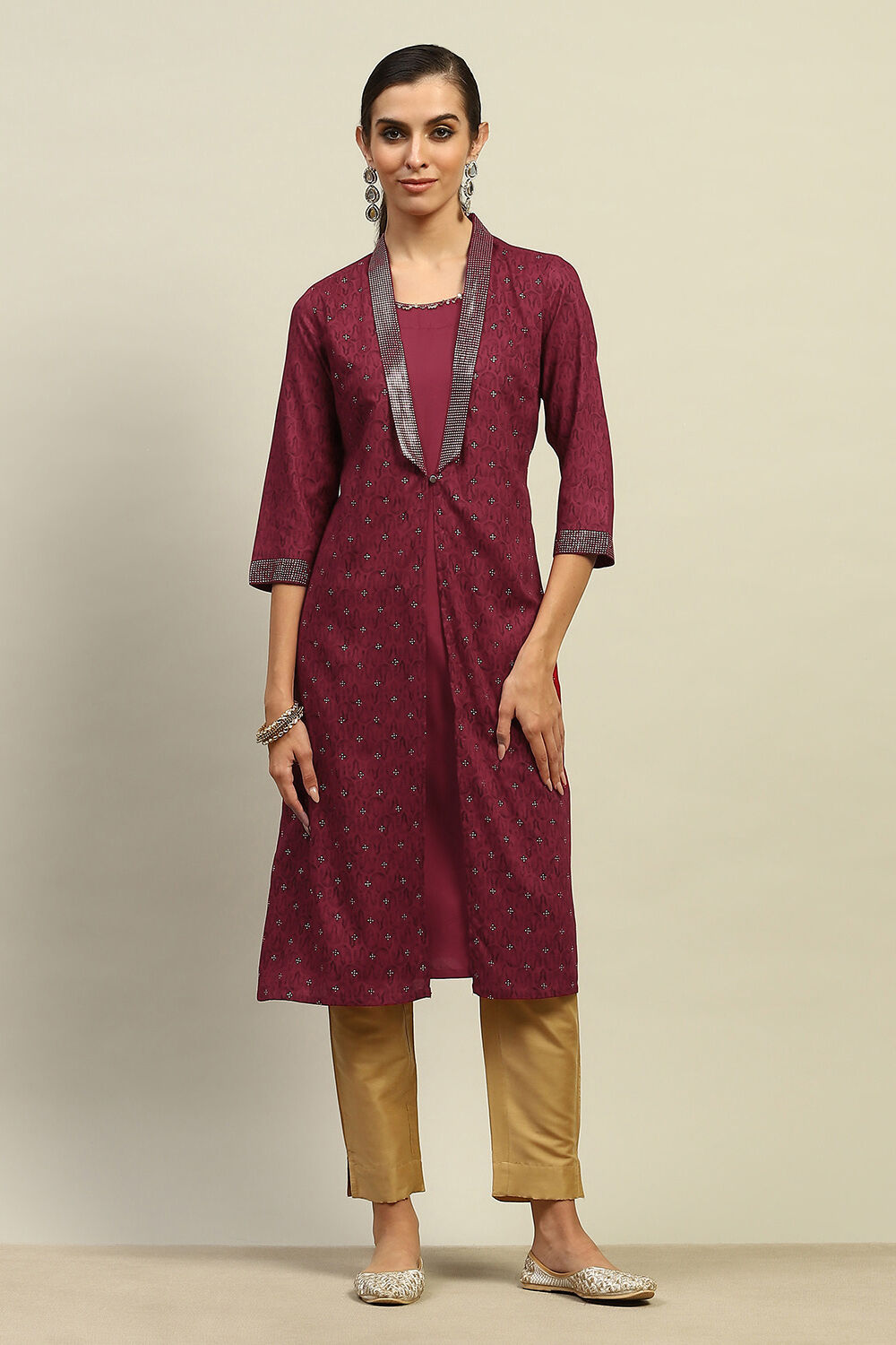 Red Rayon Slub Printed Straight Kurta image number 0