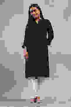 Black Solid Straight Kurta image number 5