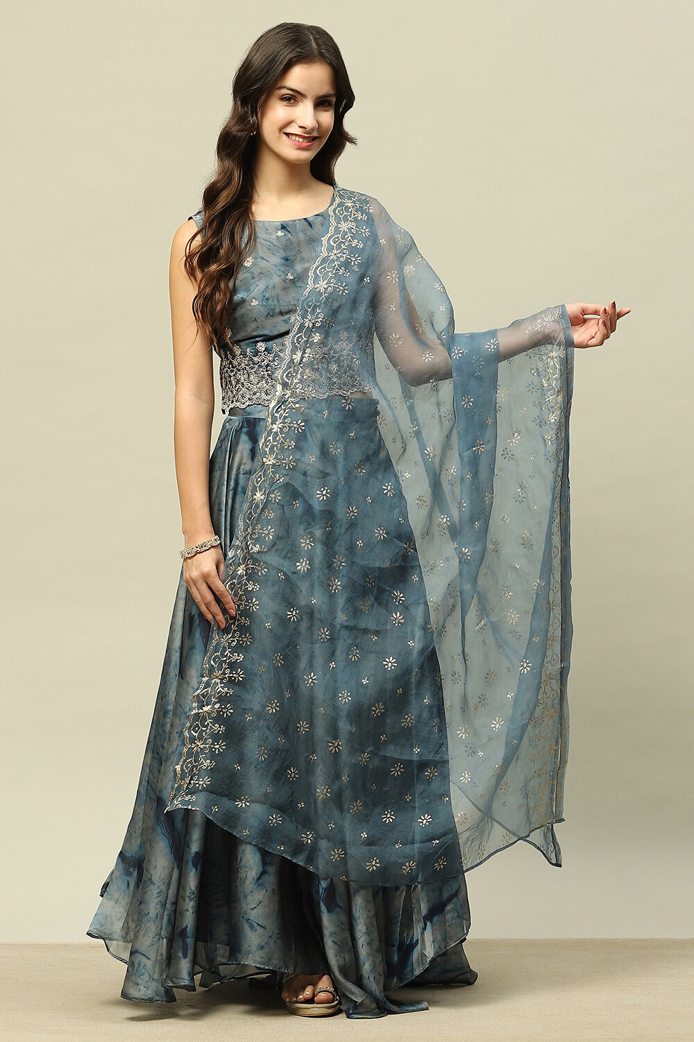 Blue Polyester Printed Dupatta image number 0