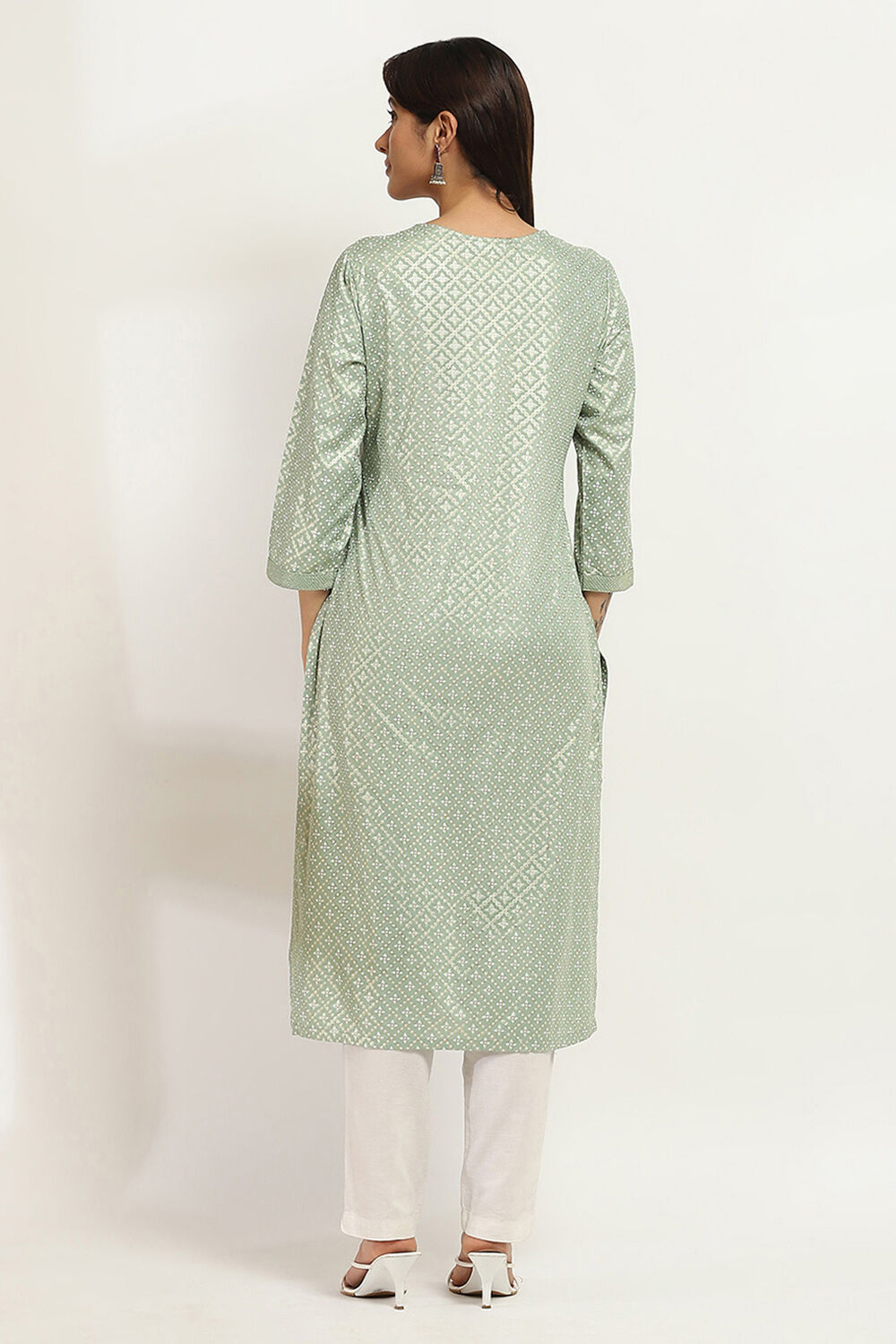 Peach-Colored Printed Straight Kurta image number 3