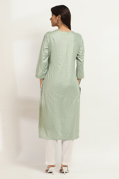 Peach-Colored Printed Straight Kurta image number 3