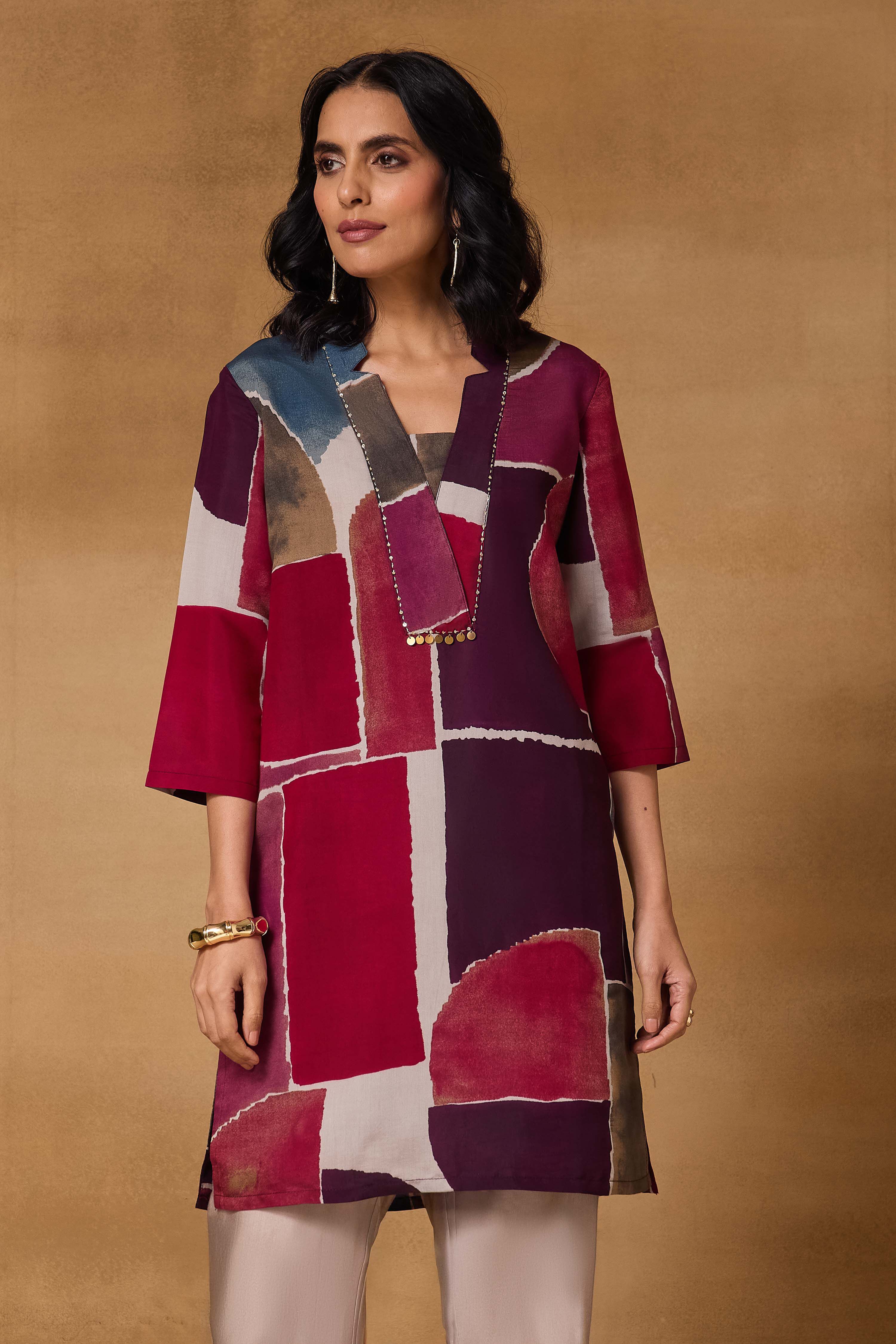 Maroon Cotton Polyester Straight Printed Kurta image number 6